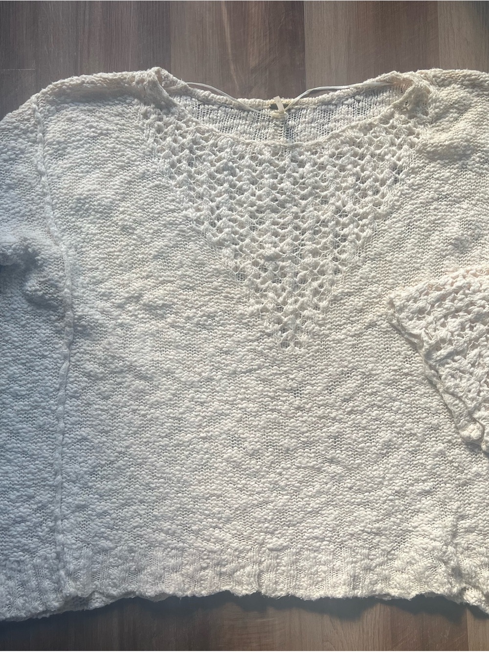 Free People Cream Crochet V‑Panel Knit Sweater